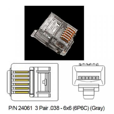 Modular Plugs 3 Pair  (6P6C)  RJ-11 Solid Smoke 100/PK